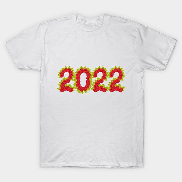 2022 formed with red roses and green leaves T-Shirt by Blue Butterfly Designs 